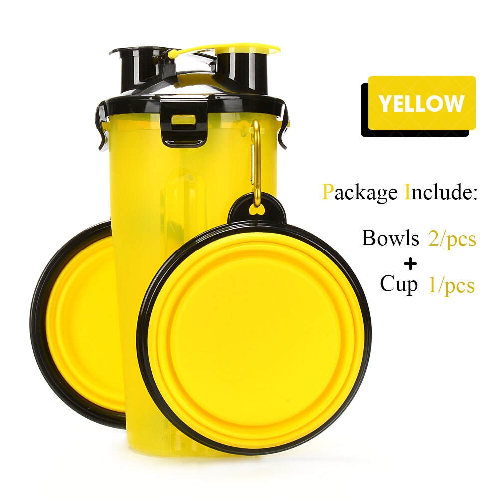 2 in 1 Pet Water Bottle Food Container With Folding Silicone